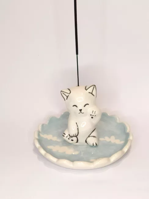 porta sahumerio con gatito en ceramica 